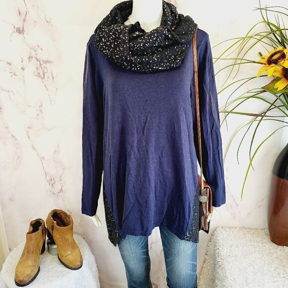 New! Style & Co pullover navy blue sweater with infinity scarf - Picture 1 of 7